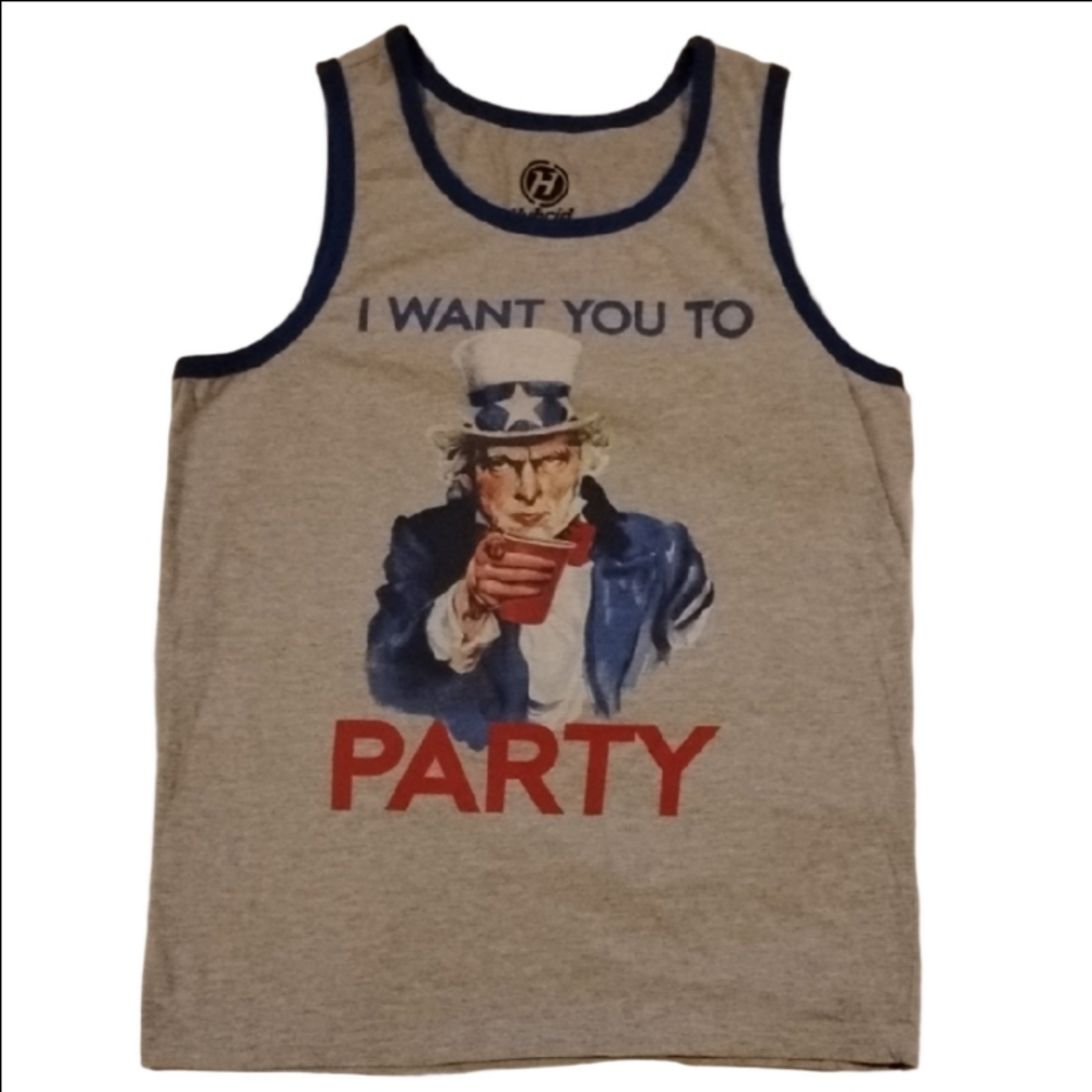 3/$20 Hybrid Tees Grey Party Graphic Print Tank Top
